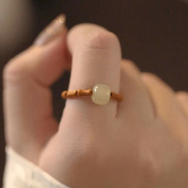 Buddha Stones Hetian Jade Beaded Bamboo Prosperity Luck Ring - image 3