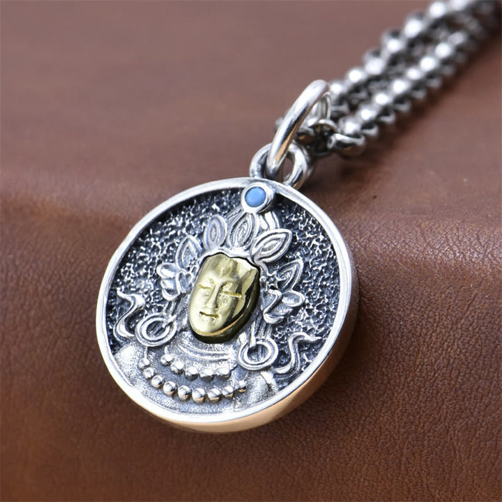 Buddha Stones 925 Sterling Silver Green Tara Double Dorje Vajra Protection Necklace Pendant - image 2