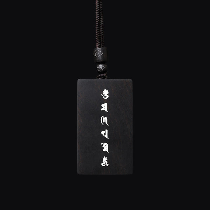 Buddha Stones 999 Sterling Silver Small Leaf Red Sandalwood Ebony Wood Om Mani Padme Hum Inlaid Protection Necklace Pendant - image 10