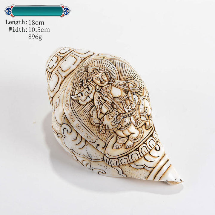 Tibetan Handmade Engraved Shankha Buddha Avalokitesvara Conch Shell Wealth Decoration - King of Treasure 18*10.5cm - image 25