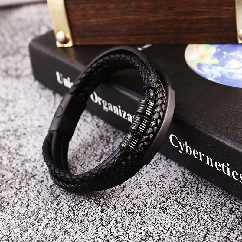 Buddha Stones Leather Multi-Layer Titanium Steel Balance Braided Magnetic Buckle Bracelet - image 3