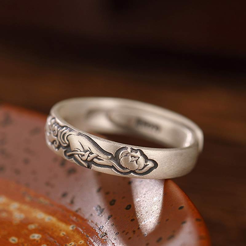 Buddha Stones 999 Sterling Silver Lotus Peony Flower Enlightenment Ring - image 3