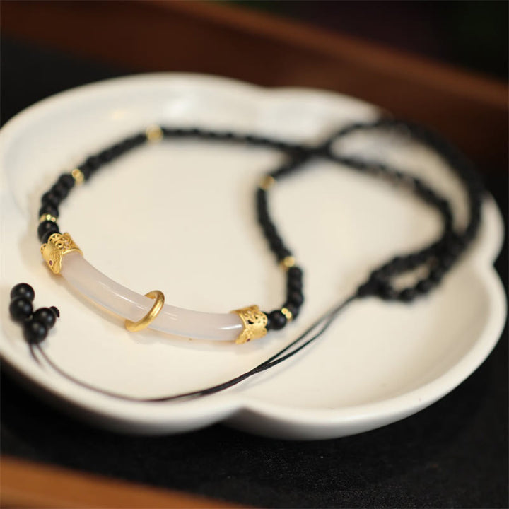925 Sterling Silver Black Onyx Chalcedony Protection Beaded Necklace Pendant - image 2