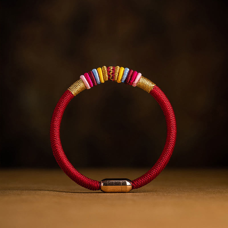 Buddha Stones Tibetan Handmade King Kong Knot Protection Magnetic Buckle Braided Bracelet - Red Rope Classic Knot Design - 19cm-21cm - image 0