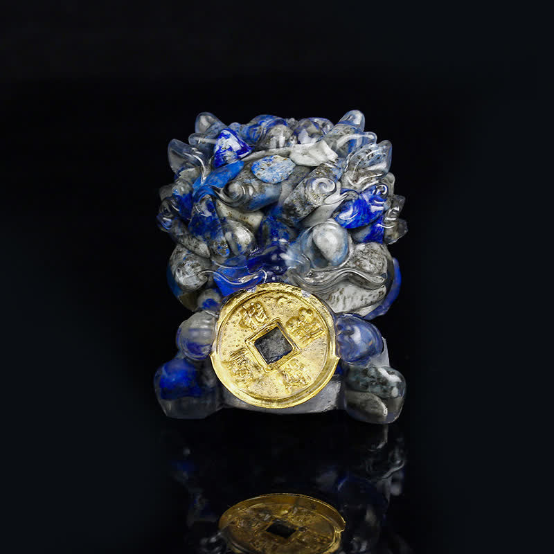 Buddha Stones Handmade Cute PiXiu Gold Coin Crystal Fengshui Energy Wealth Fortune Home Decoration - Lazurite - image 26