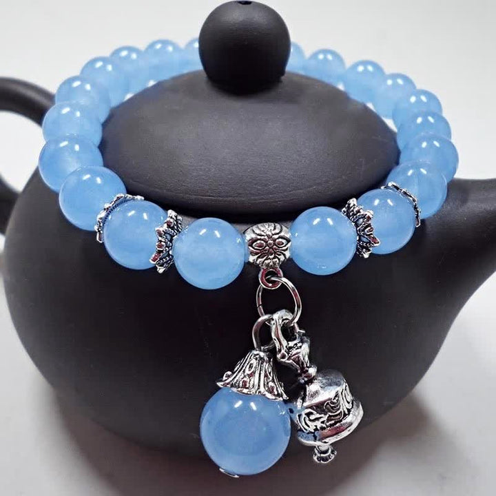 Buddha Stones Vintage Crystal Chalcedony Stone Energy Beaded Bell Charm Bracelet - image 3