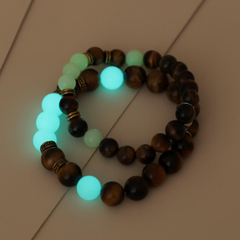 2Pcs Tiger Eye Glowstone Luminous Bead Protection Couple Bracelet - image 1