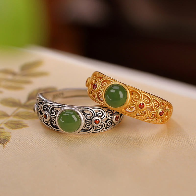 Buddha Stones 925 Sterling Silver Hetian Cyan Jade Harmony Adjustable Ring - image 0
