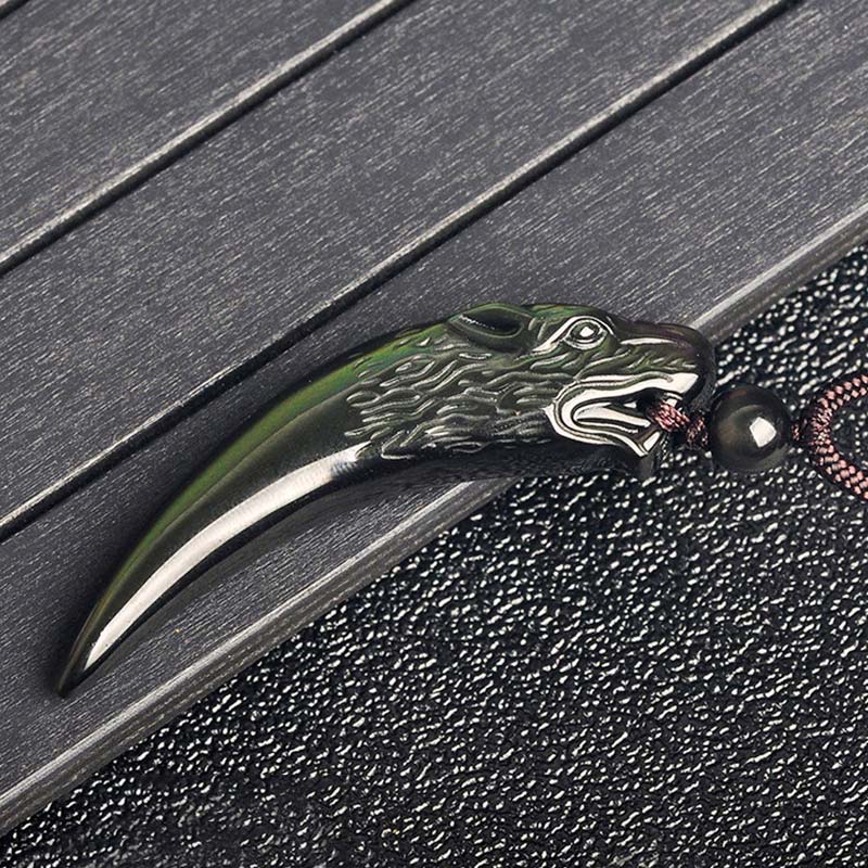 Buddha Stones Natural Black Obsidian Ice Obsidian Rainbow Obsidian Wolf Tooth Pattern Strength Necklace Pendant - image 14