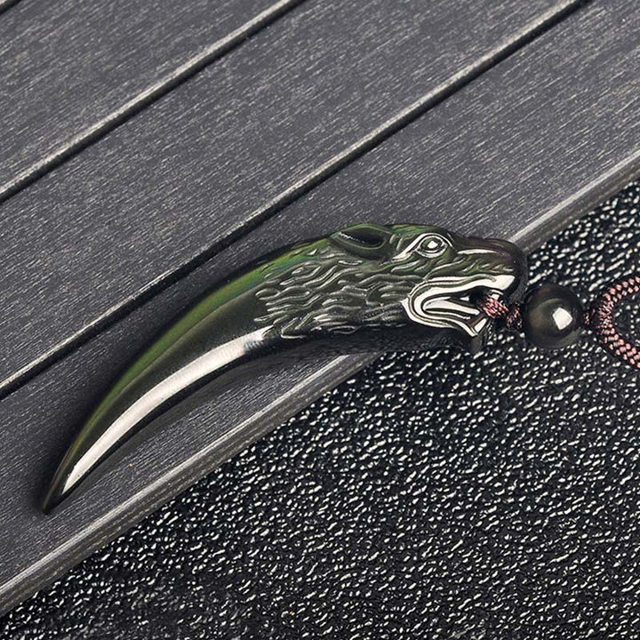 Buddha Stones Natural Black Obsidian Ice Obsidian Rainbow Obsidian Wolf Tooth Pattern Strength Necklace Pendant - image 14