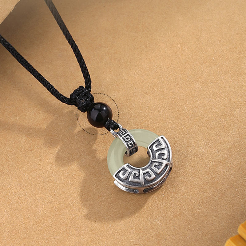 Buddha Stones 925 Sterling Silver Natural Hetian Jade Peace Buckle Prosperity Necklace Pendant - image 2