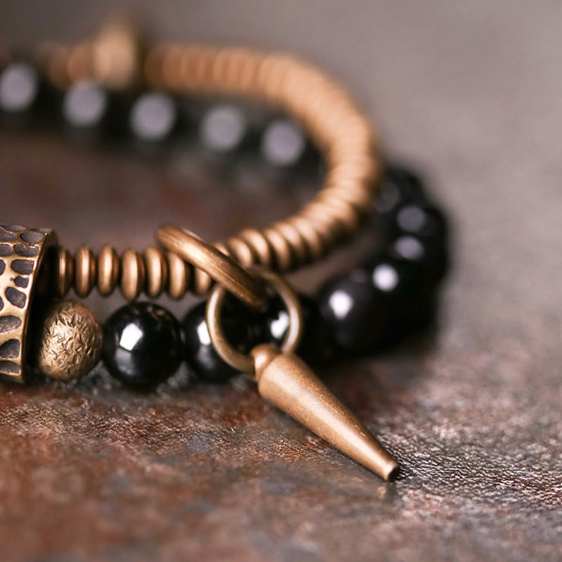 Buddha Stones Rainbow Obsidian Copper Inner Peace Healing Double Layer Bracelet - image 5