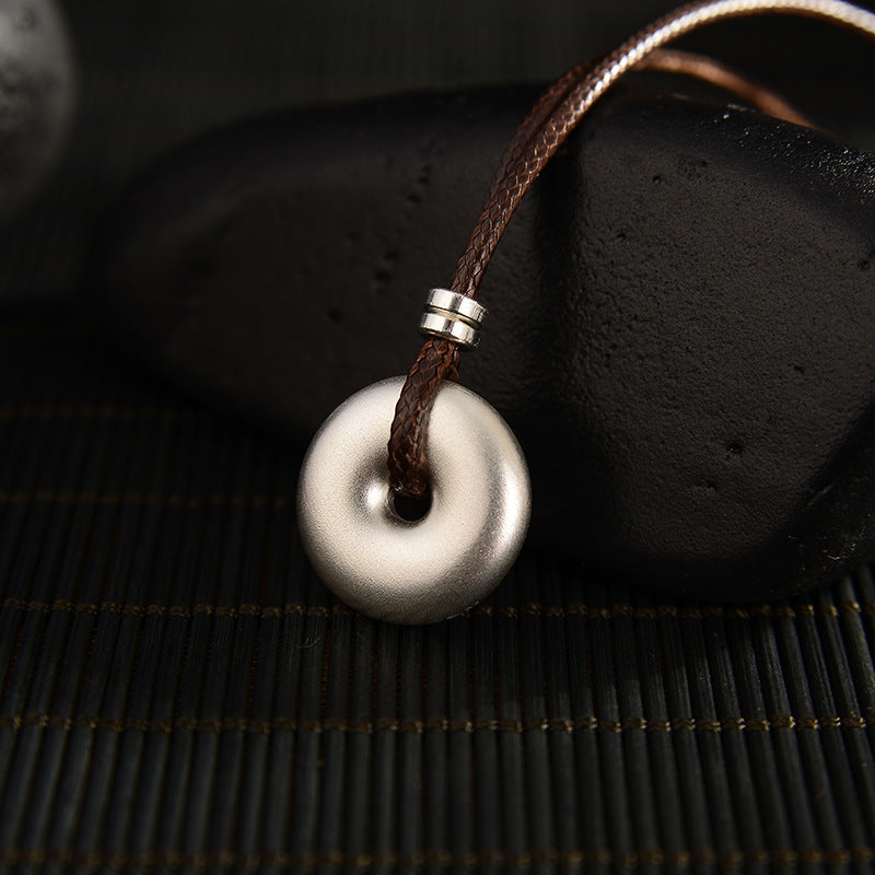 Buddha Stones 999 Sterling Silver Round Peace Buckle Protection Necklace Pendant - image 2