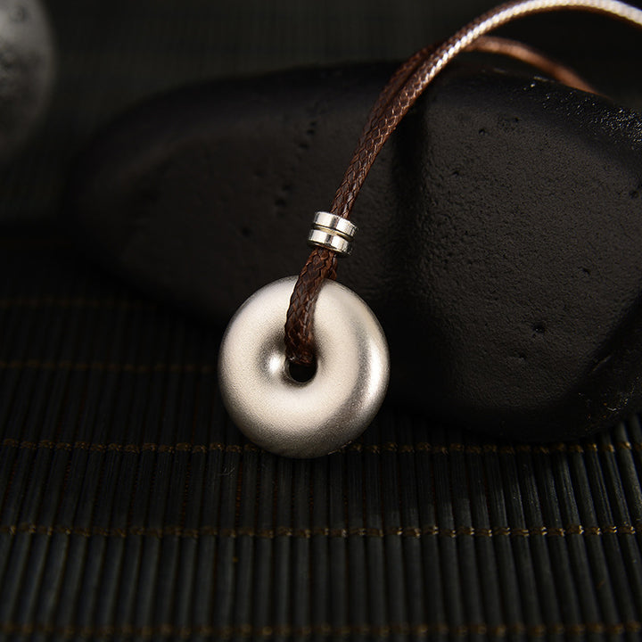 Buddha Stones 999 Sterling Silver Round Peace Buckle Protection Necklace Pendant - image 2