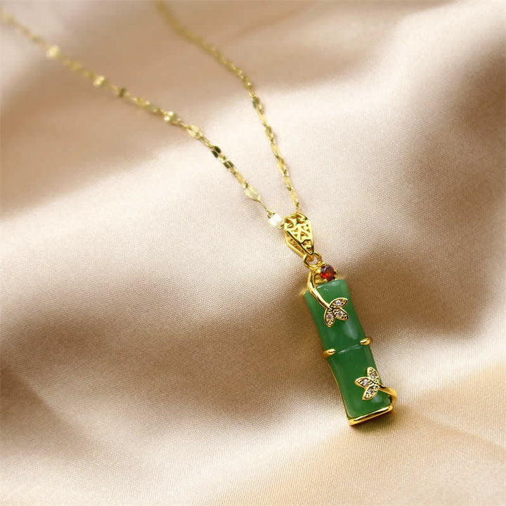 Buddha Stones White Jade Cyan Jade Bamboo Luck Protection Necklace Pendant - image 5