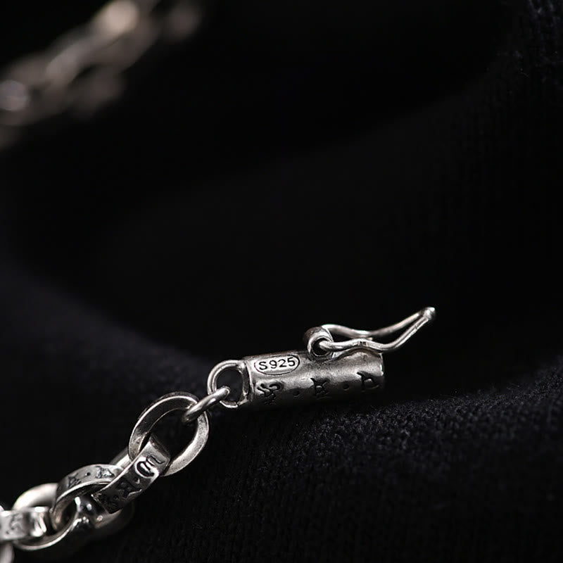 Buddha Stones 925 Sterling Silver Om Mani Padme Hum Carved Design Creativity Metal Bracelet - image 6