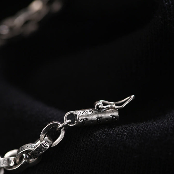 Buddha Stones 925 Sterling Silver Om Mani Padme Hum Carved Design Creativity Metal Bracelet - image 6