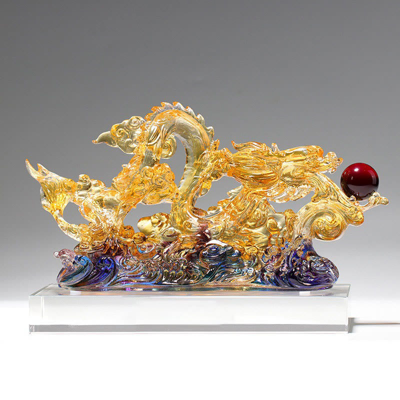 Buddha Stones Handmade Dragon Liuli Crystal Art Piece Protection Strength Home Office Decoration - image 1