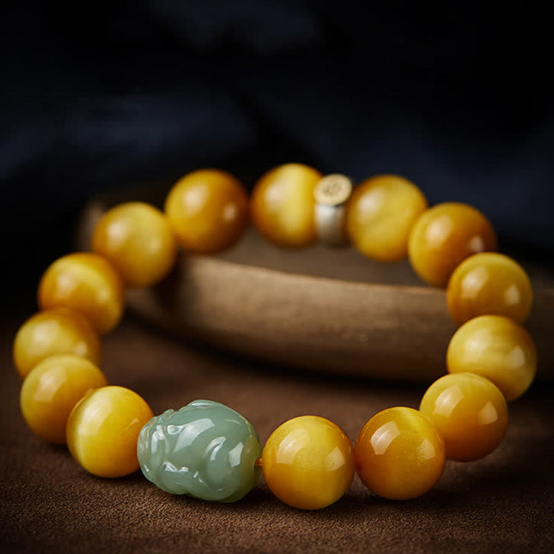 Chinese Zodiac Natal Buddha Tiger Eye Pixiu Jade Protection Bracelet - image 1