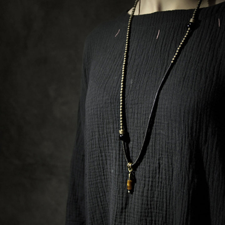 Buddha Stones Ebony Wood Dzi Bead Copper Peace Couple Bracelet Necklace Pendant - image 4
