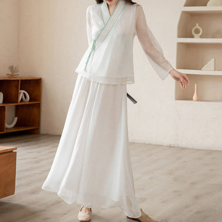 Buddha Stones Retro Prayer Zen Spiritual Meditation Practice Chiffon Clothing Women's Set - image 15