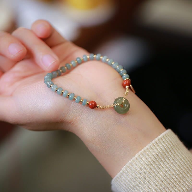 Buddha Stones Natural Hetian Jade Red Agate Peace Buckle Lucky Fortune Bracelet - image 3