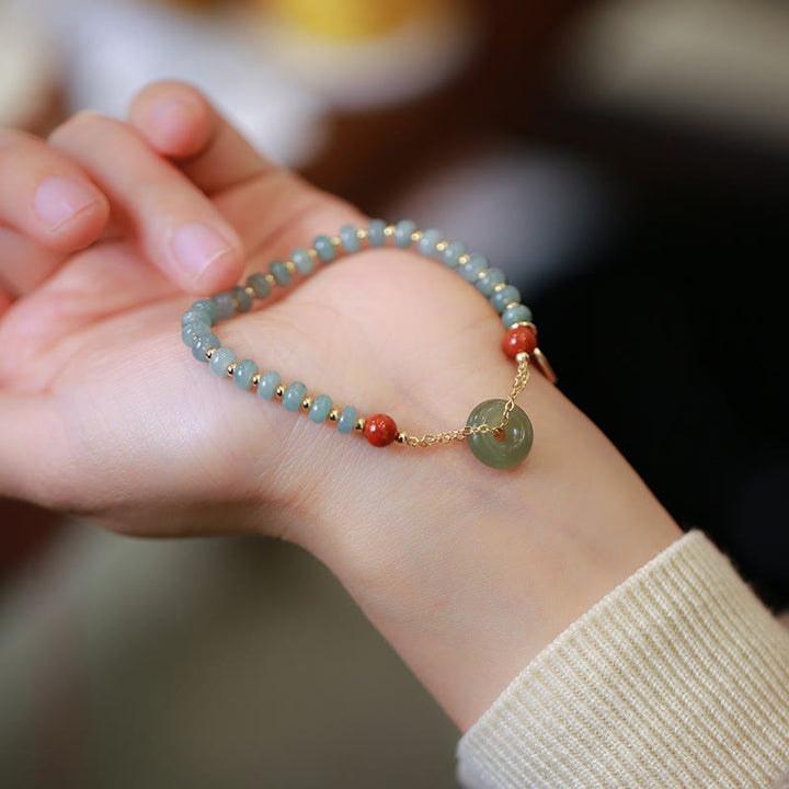 Buddha Stones Natural Hetian Jade Red Agate Peace Buckle Lucky Fortune Bracelet - image 3