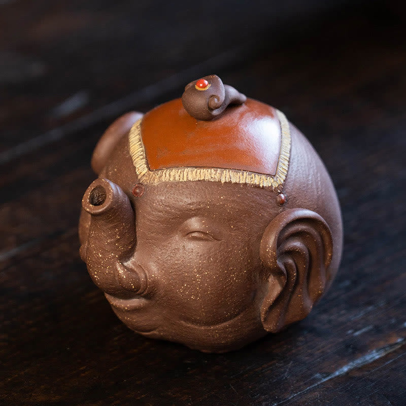 Buddha Stones Cute Elephant Auspicious Clouds Purple Clay Ceramic Teapot - image 3