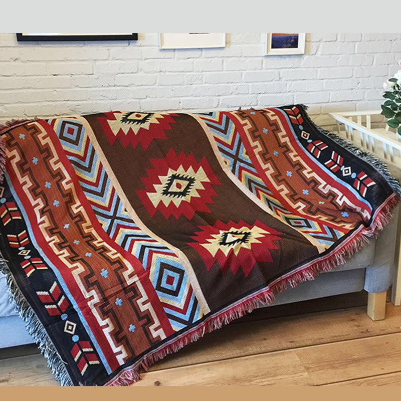 Buddha Stones Tibetan Geometric Hand-Dyed Craftsman Blanket - image 1