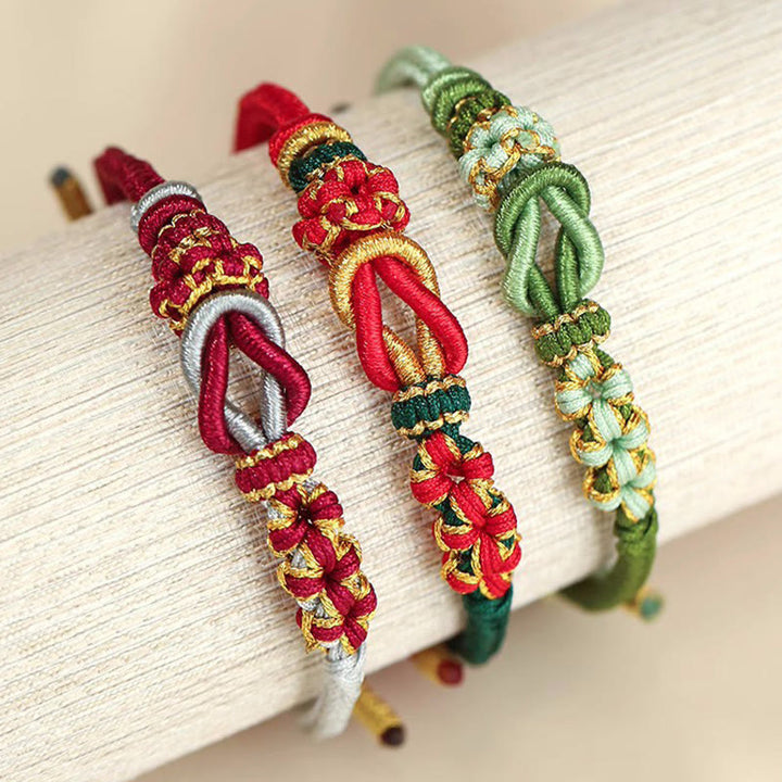 Buddha Stones Handmade Peach Blossom Knot Eight Thread Peace Knot Luck Protection Bracelet - image 2