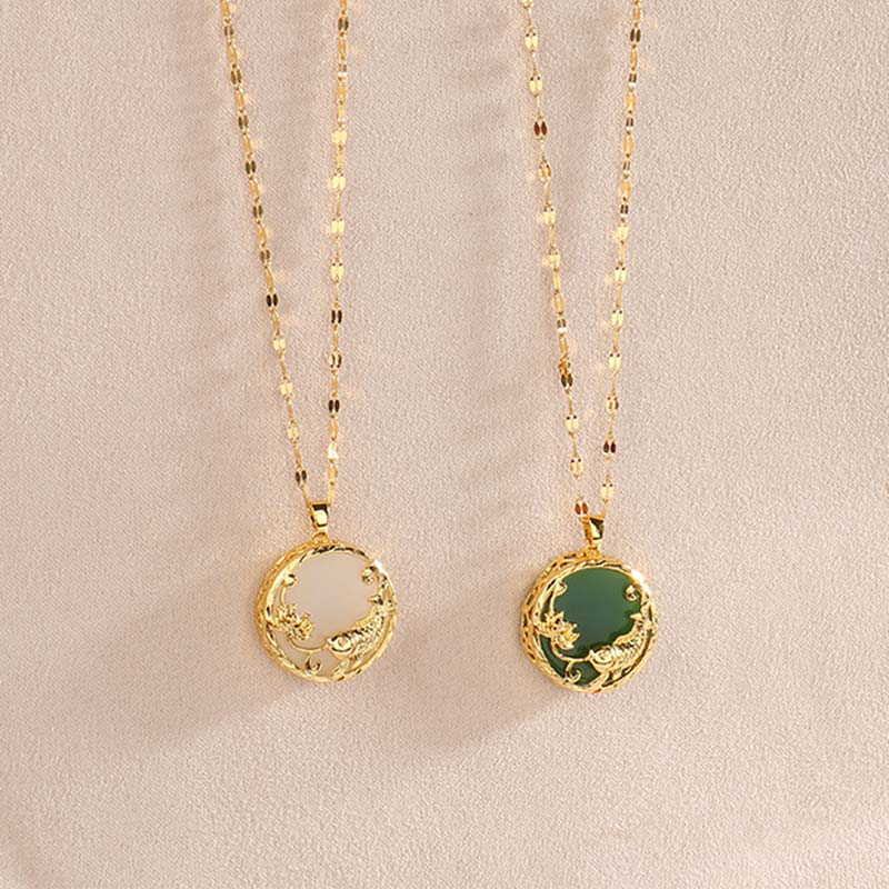 Buddha Stones Natural Jade Koi Fish Lotus Luck Necklace Pendant - image 9