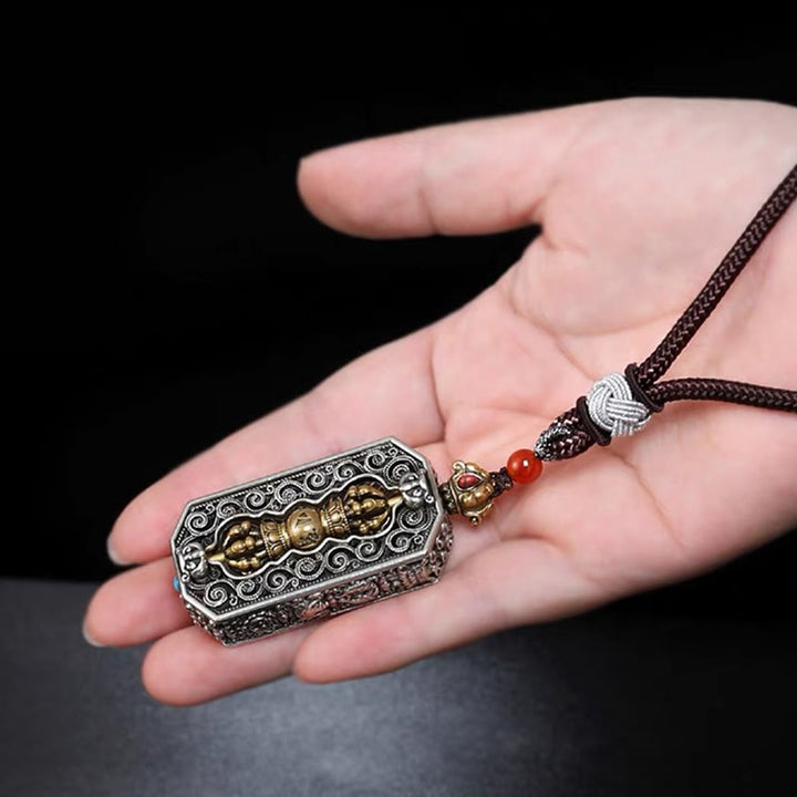 Buddha Stones Tibetan Om Mani Padme Hum Carved Dorje Vajra Rotatable Lotus Pattern Purity Rope Necklace Pendant - image 6