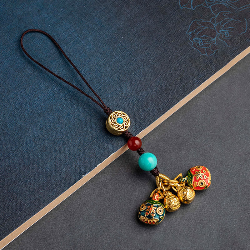 Buddha Stones Gold Swallowing Beast Family Luck Car Key Chain Phone Hanging Decoration - A Family Of Four - Brown - Phone Hanging Decoration - image 11