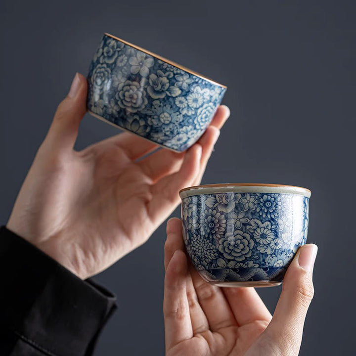 Buddha Stones Blue Lotus Peach Blossom Chrysanthemum Design Ceramic Teacup Kung Fu Tea Cups - image 14