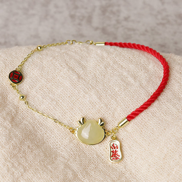Buddha Stones 925 Sterling Silver Year Of The Dragon Hetian White Jade Chinese Steamed Bun Dragon Design Fortune Blessing Bracelet - image 1