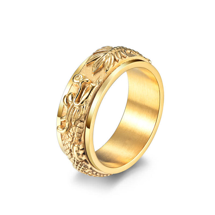 Buddha Stones Dragon Titanium Steel Stimulation Rotatable Ring - Gold - US11 - image 5