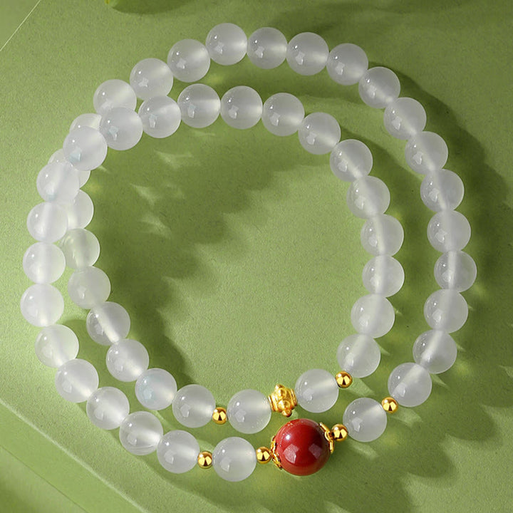 Buddha Stones 925 Sterling Silver Natural White Agate Cinnabar Double Wrap Protection Bracelet - image 10