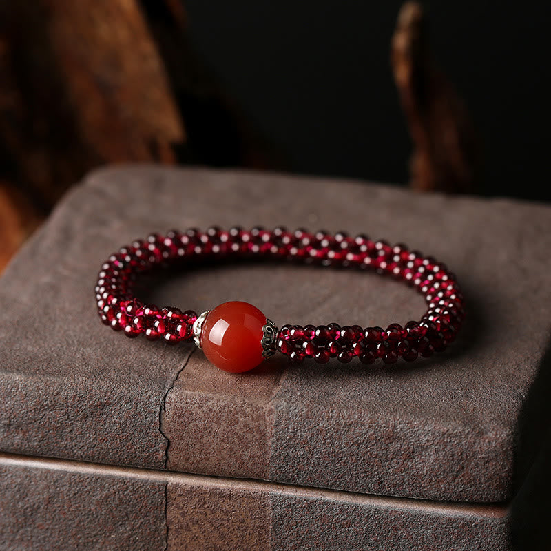 Buddha Stones Natural Garnet Pink Crystal Red Agate Amazonite Bead Protection Bracelet - Garnet&Red Agate - image 6