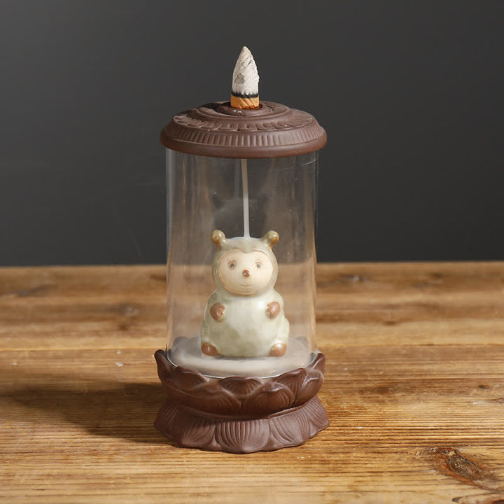 Meditation Wukong Monkey King Purple Clay Windshield Lotus Backflow Smoke Fountain Incense Burner Decoration - Bee - image 13