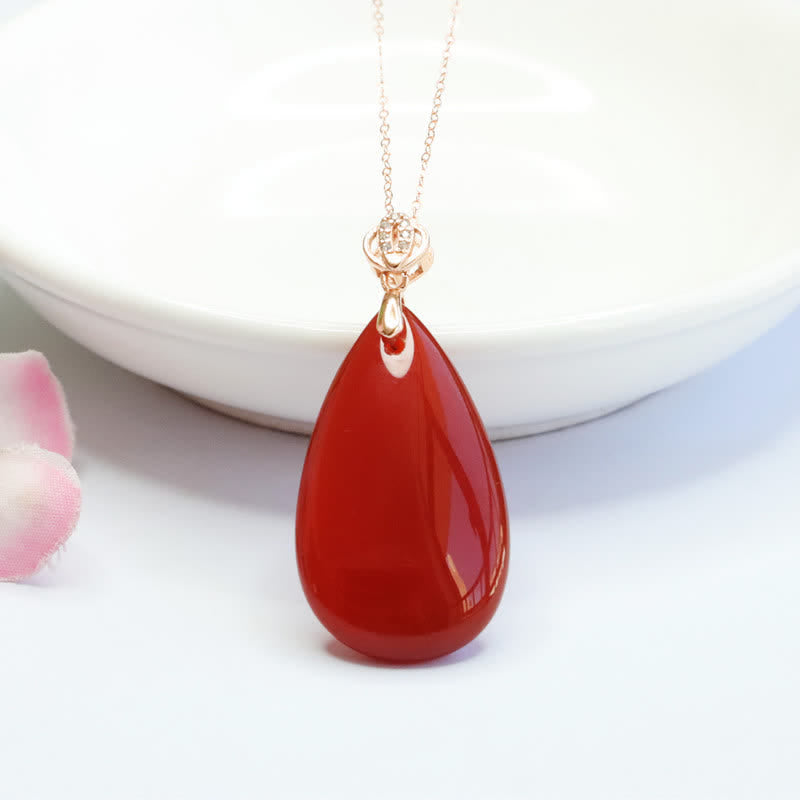 925 Sterling Silver Waterdrop Red Agate Confidence Necklace Pendant - image 1