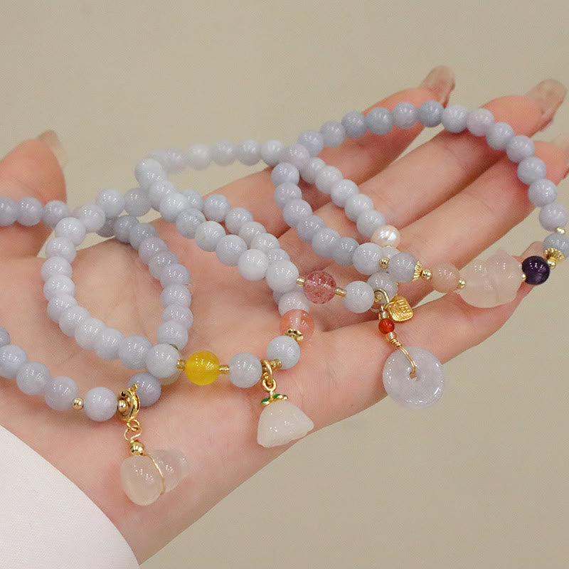 Buddha Stones Natural Aquamarine Chalcedony Serenity Rabbit Gourd Cat Charm Bracelet - image 13