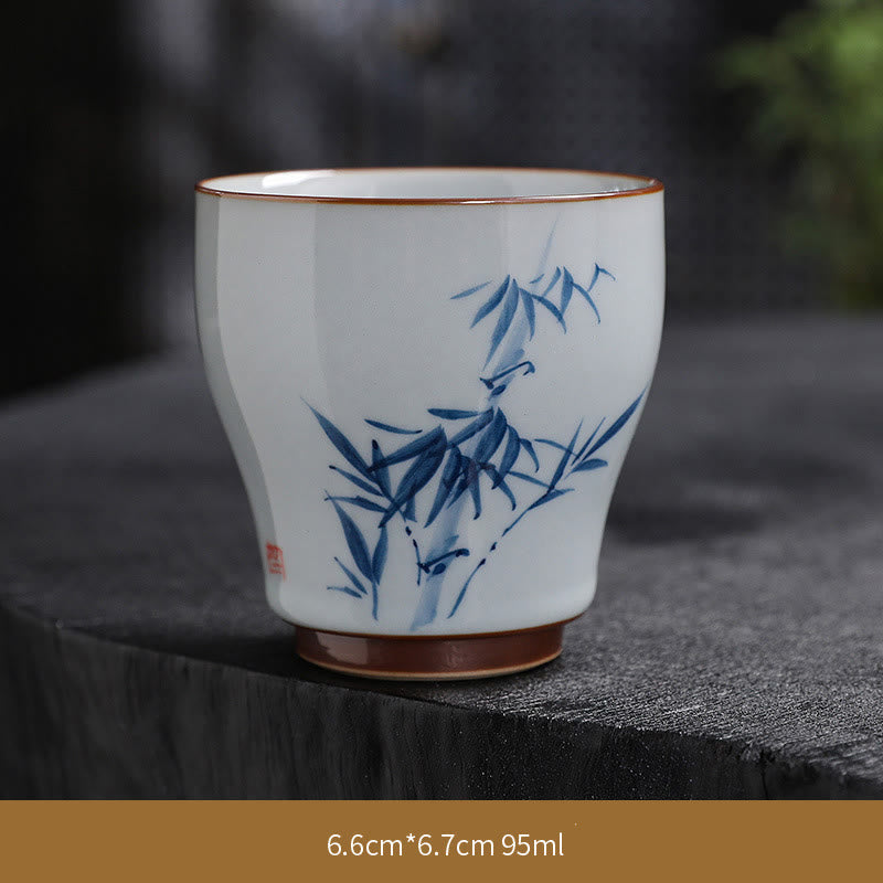 Buddha Stones Lotus Flower Leaf Bamboo Ceramic Teacup Kung Fu Tea Cups - Bamboo - 6.6cm*6.7cm*95ml - image 26