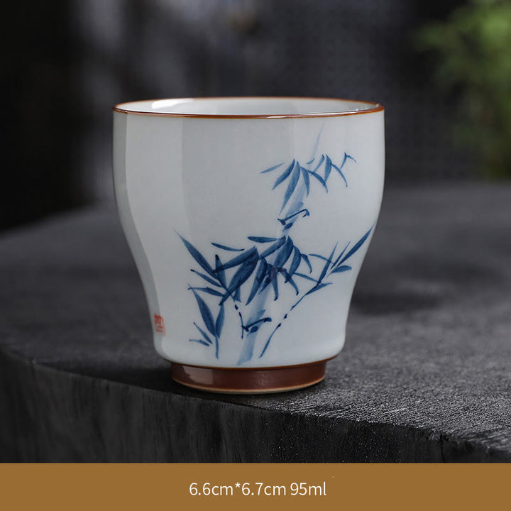 Buddha Stones Lotus Flower Leaf Bamboo Ceramic Teacup Kung Fu Tea Cups - Bamboo - 6.6cm*6.7cm*95ml - image 26