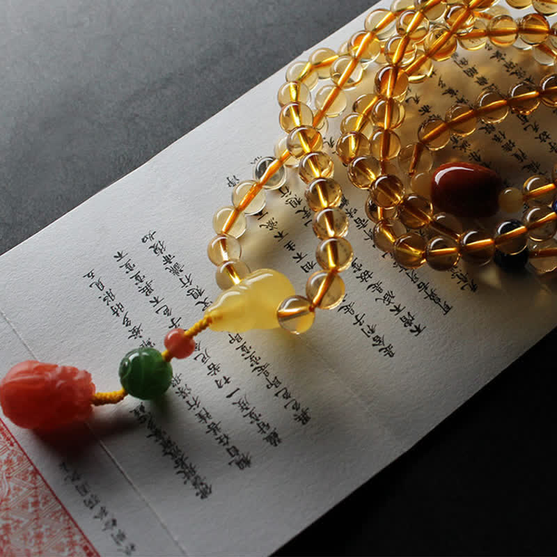 108 Mala Beads Natural Citrine Amber Peace Buckle Red Agate PiXiu Protection Charm Bracelet - image 22