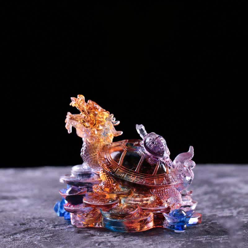 Buddha Stones Feng Shui Dragon Turtle Coins Handmade Liuli Crystal Luck Art Piece Home Office Decoration - image 0