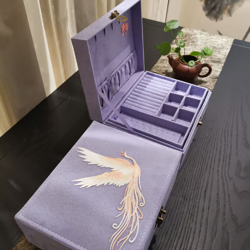 Buddha Stones Purple Phoenix Jewelry Box Organizer Two-Layer Jewelry Storage Box Flannel Box - image 11