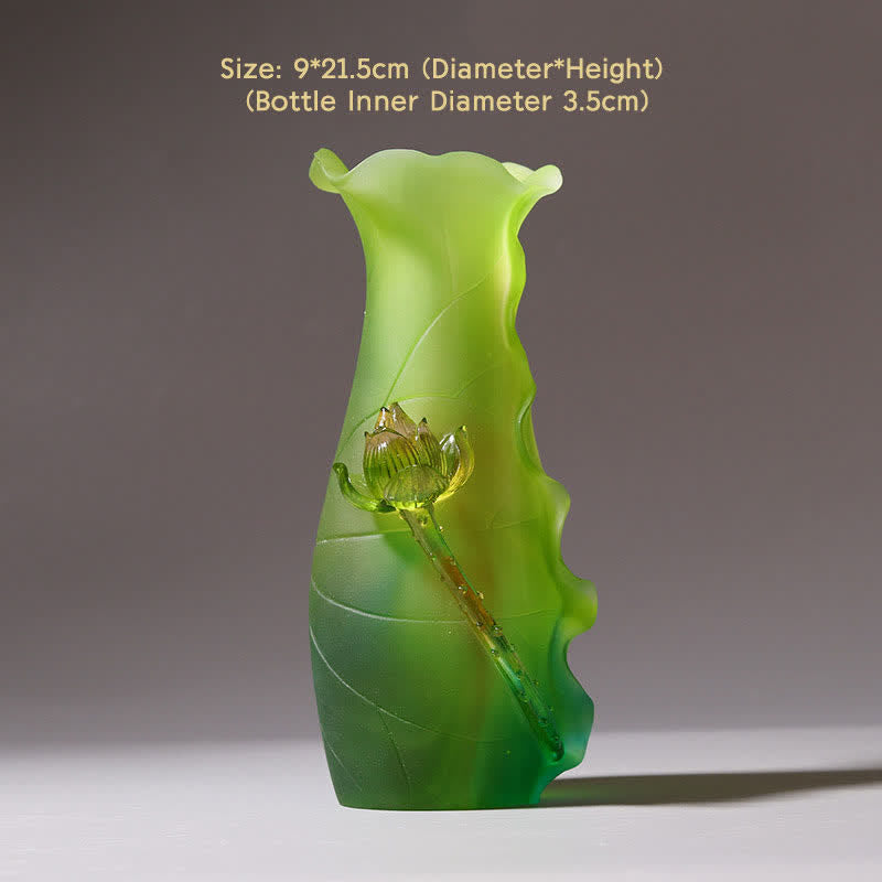 Feng Shui Lotus Handmade Liuli Crystal Art Piece Home Office Offering Decoration - Vase - image 11