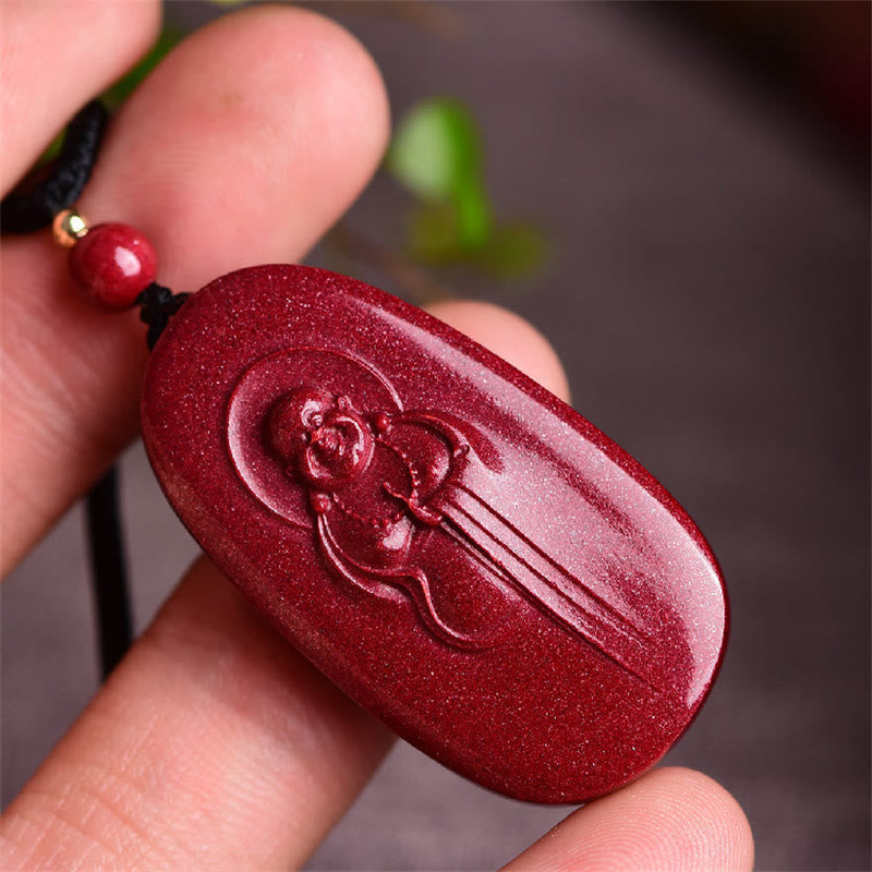 Buddha Stones Laughing Buddha Yin Yang Chinese Zodiac Gourd Natural Cinnabar Blessing Necklace Pendant - image 2