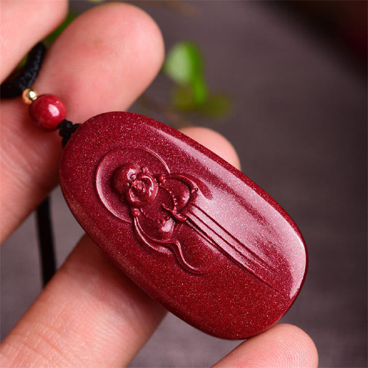 Buddha Stones Laughing Buddha Yin Yang Chinese Zodiac Gourd Natural Cinnabar Blessing Necklace Pendant - image 2
