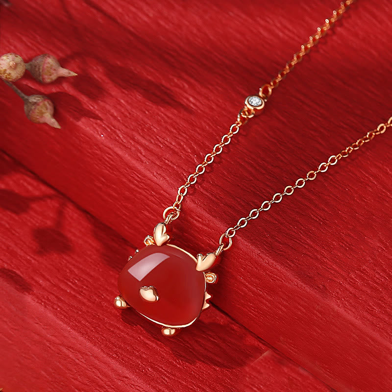 Buddha Stones 925 Sterling Silver Year of the Dragon Natural Hetian Jade Red Agate Cute Dragon Protection Success Bracelet Necklace Pendant Earrings - Dragon Necklace - Red Agate(Confidence♥Calm) - image 8